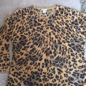 Garnet Hill Merino Cardigan Size Large Leopard